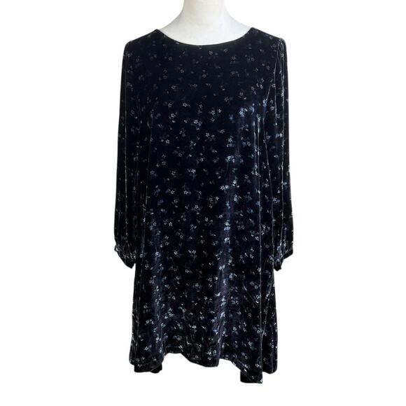 Hatch Maternity 1 Black Soft Velvet Floral Silk Long Sleeve Mini Dress Pockets - Picture 1 of 13